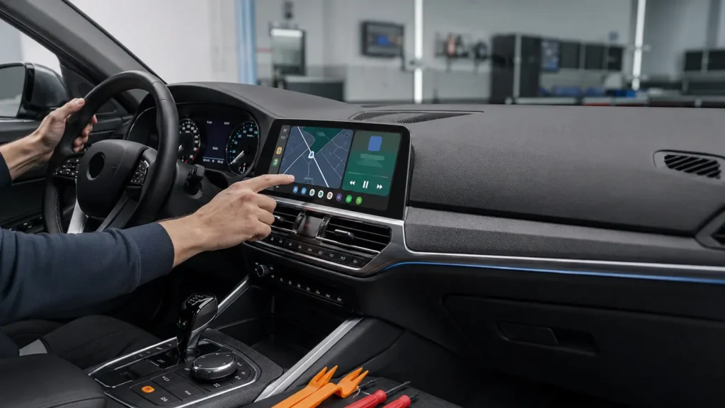 CarPlay en infotainment retrofit in een links gestuurde auto